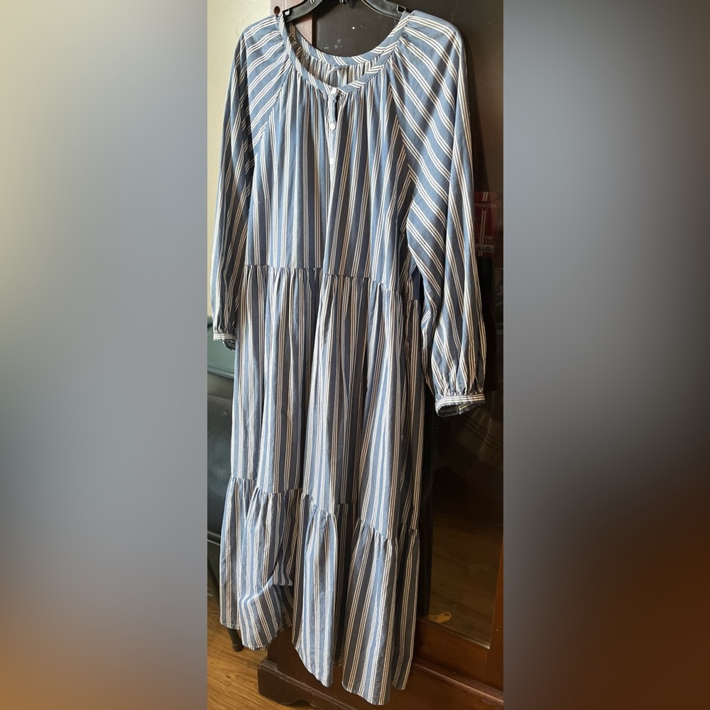 Old Navy Blue and White Striped Button-Up Dress